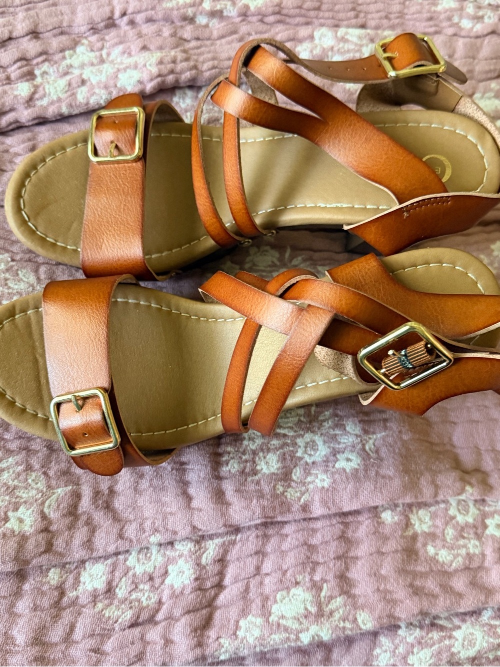 Cato Cognac Tan Strappy Buckle Sandals